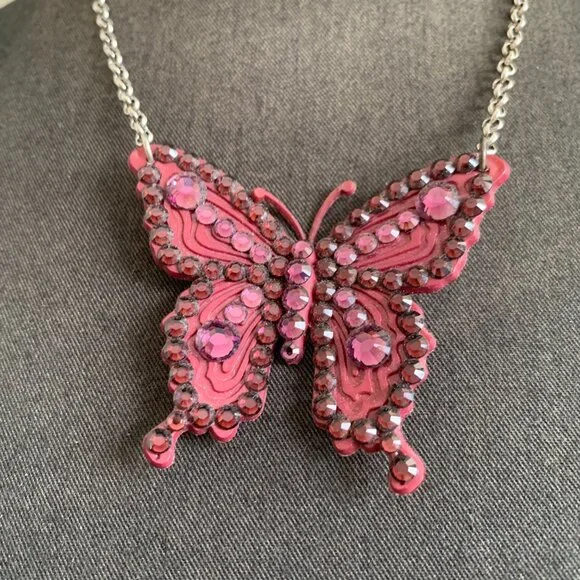 Tarina Tarantino Purple crystal VINTAGE butterfly necklace - Picture 2 of 8